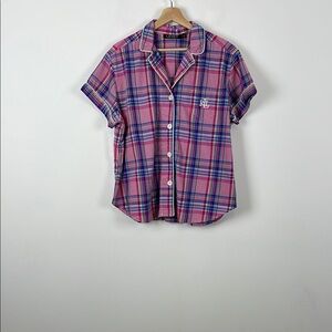 Ralph Lauren Black Label Plaid Short Sleeve Button-Up Women's XL Pajama Shirt